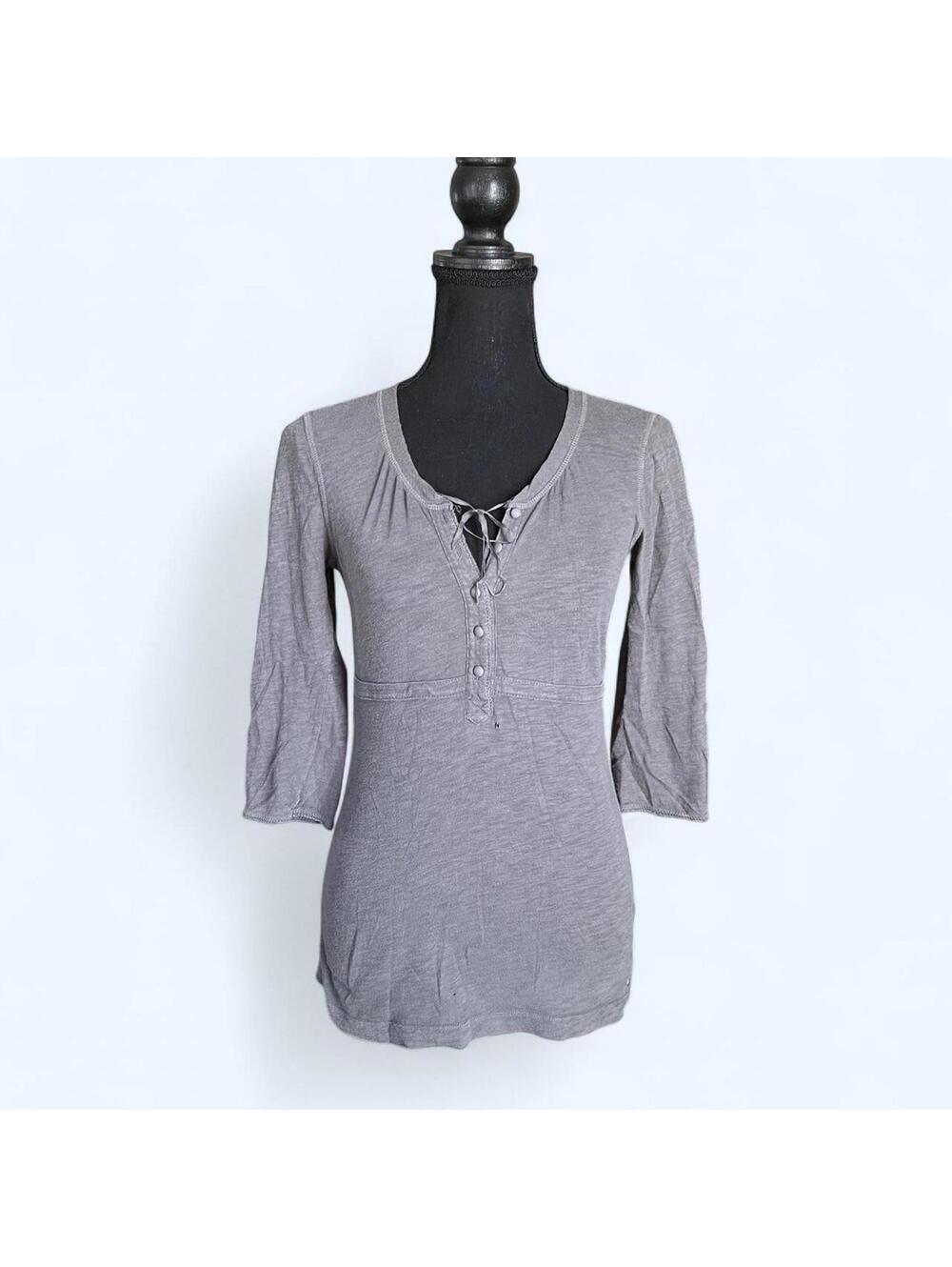vintage y2k american eagle babydoll  top gray 3/4 sleeve fitted size small